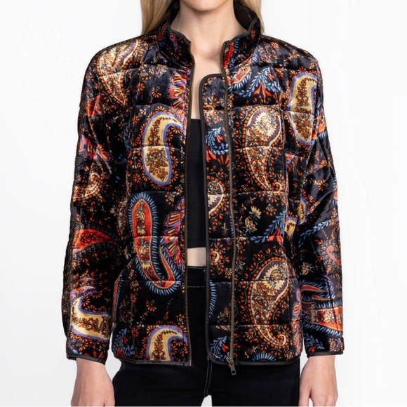 Johnny Was XS Sezana Velvet Paisley Dolman Sleeve Stand Collar Quilted Jacket - Picture 1 of 16
